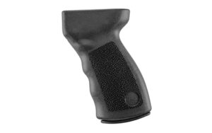 Black tactical firearm grip with textured surface.
