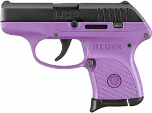 Purple Ruger LCP handgun on white background.