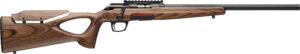 Wooden stock rifle with scope rail.