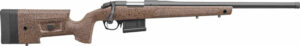 Bolt-action rifle with tan stock and black barrel.