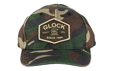 Camouflage cap with Glock logo patch.