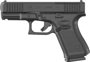 Black handgun side view, Glock 23 model