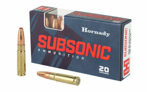 Hornady Subsonic Ammunition box and bullets displayed.
