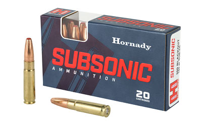 Hornady Subsonic Ammunition box and bullets displayed.