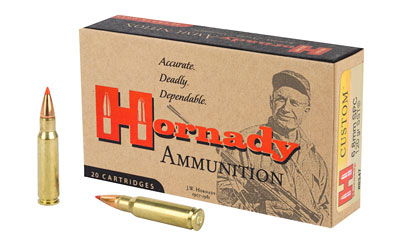 Hornady ammunition box with bullets displayed