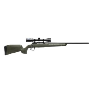 Bolt-action rifle with scope and green stock