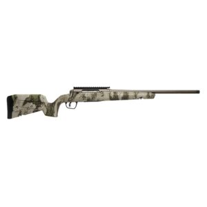 Camouflage hunting rifle on white background.