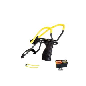 Slingshot with yellow bands and steel ammo