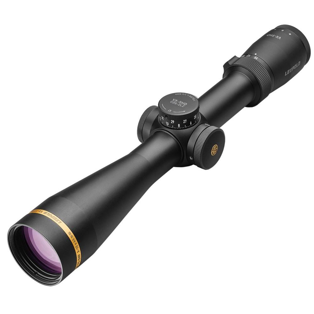 Black rifle scope with adjustable knobs.
