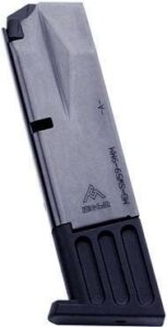 9mm pistol magazine with black base.