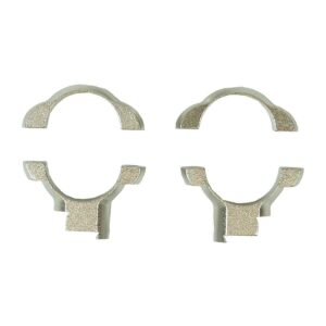 Four metal clamp brackets on white background.