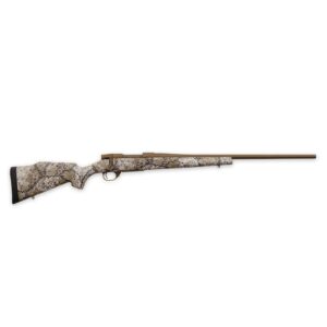 Camouflage bolt-action rifle with long barrel