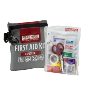 Explorer 1 first aid kit with medical supplies.