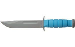 Serrated knife with blue handle