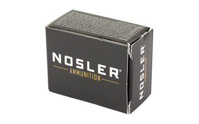 Nosler ammunition box, black with white text.