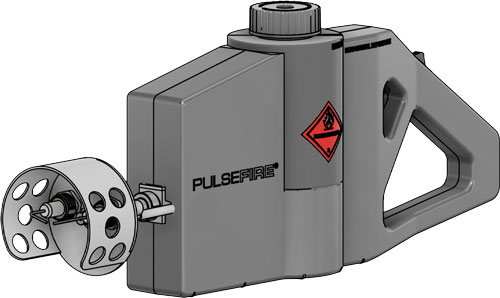 Pulsefire flamethrower with safety label illustration