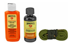 Gun cleaning kit with oil, cleaner, rope