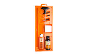 Gun cleaning kit with brushes and oils.