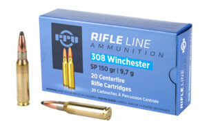 Box of .308 Winchester rifle ammunition cartridges