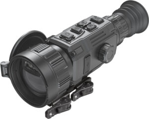 Thermal imaging monocular with control buttons and eyepiece.