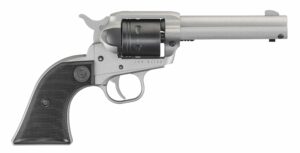 Revolver handgun with black grip and silver barrel