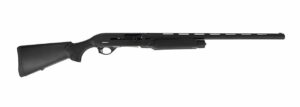 Black semi-automatic shotgun on white background.