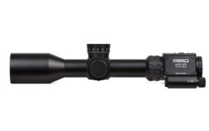 Steiner black riflescope, side view, isolated on white.