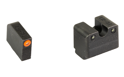 Set of handgun sights, front and rear view.