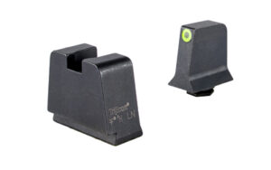 Trijicon night sights for firearms, front and rear.