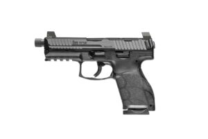 Black semi-automatic handgun with textured grip