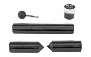 Motorcycle wheel balancing kit with weights and cones.