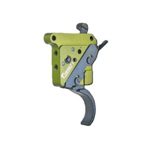 Green rifle trigger assembly component, isolated on white.