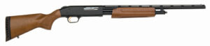 Wooden-stock pump-action shotgun side view