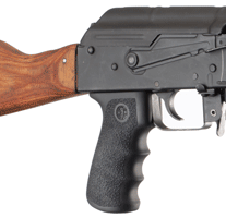 Semi-automatic rifle grip and stock detail.