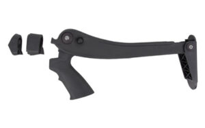 Black folding rifle stock with grip and parts