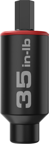 Torque wrench head displaying 35 in-lb specification.