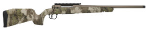 Camouflage bolt-action sniper rifle, side view.