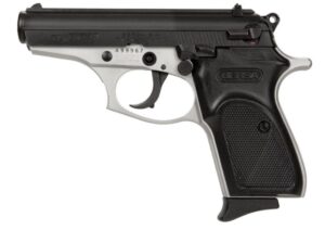 Bersa semi-automatic handgun, black and silver design.