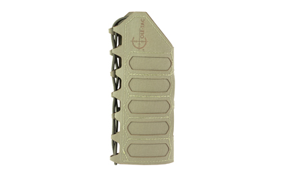 Tactical rifle magazine pouch, tan color, side view.