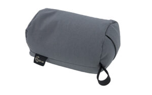 Gray fabric lens pouch with loop handle