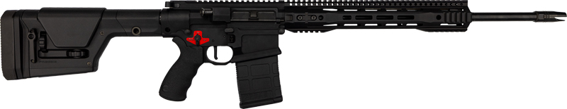Tactical black rifle with adjustable stock and scope