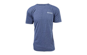 Blue Glock t-shirt with short sleeves.
