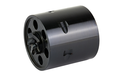 Black cylindrical industrial component with holes
