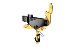 Gold and black mechanical trigger device illustration