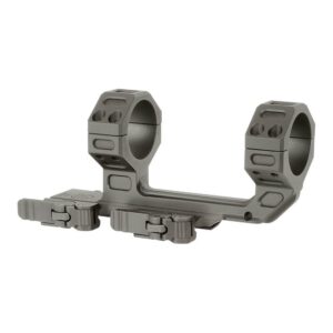 Tactical gray rifle scope mount with dual rings.