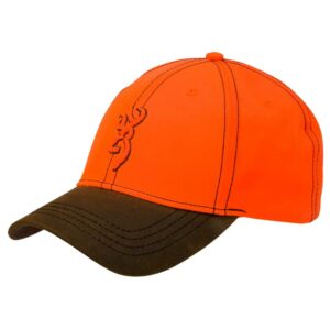 Orange and brown embroidered baseball cap.