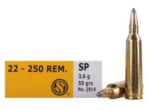 22-250 REM rifle ammunition, SP 55 grain.