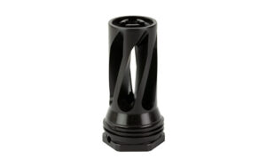 Black rifle muzzle brake with spiral design