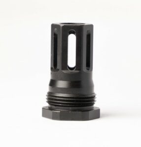 Black metal cylindrical adapter with threaded base