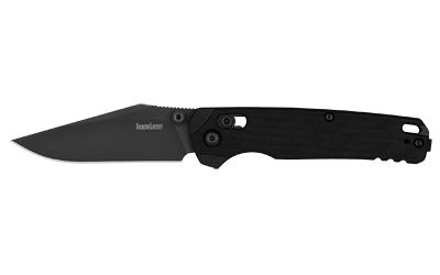 Black folding knife with textured handle